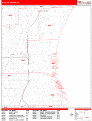 St. Clair Shores Wall Map Zip Code Red Line Style 2024